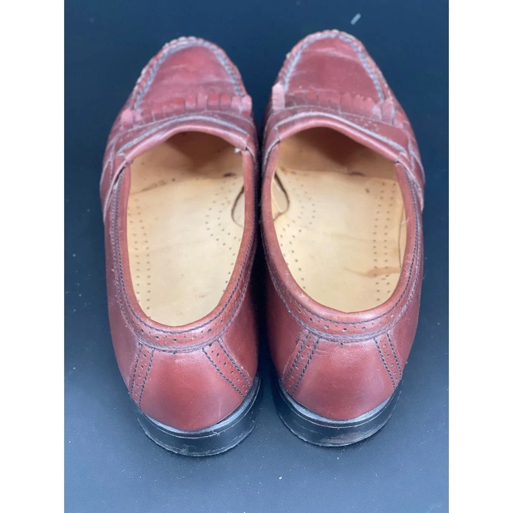 Genuine Moccasins Mens Burgundy Leather Kiltie Loafers Slip On 9.5B‎
